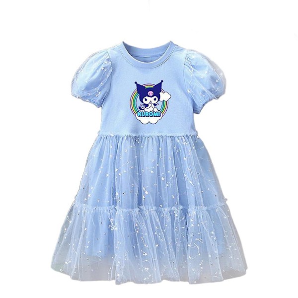 Sanrio Cartoon Anime Kawaii Kuromi Paljetter Prinsessklänning Barn Flickor Sommar Kortärmad Födelsedagsfest Tyll Tutu Kjol Present Blue 3-4 Years