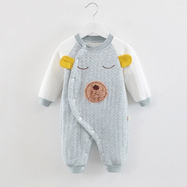 Nyfödd babypojke kläder bomullsset gentleman kostym bekväm baby jumpsuit mjuk nyfödd romper nyfödd body 0-18 månader Bear-Grey 3M