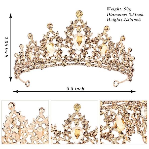 Ruusukullanvärinen tiara ja kruunut naisille Syntymäpäiväkruunu tytöille Kristallihääpanta Morsiustiara Prinsessakruunu naamiaisiin, tanssiaisiin, goottilaiseen barokkiin