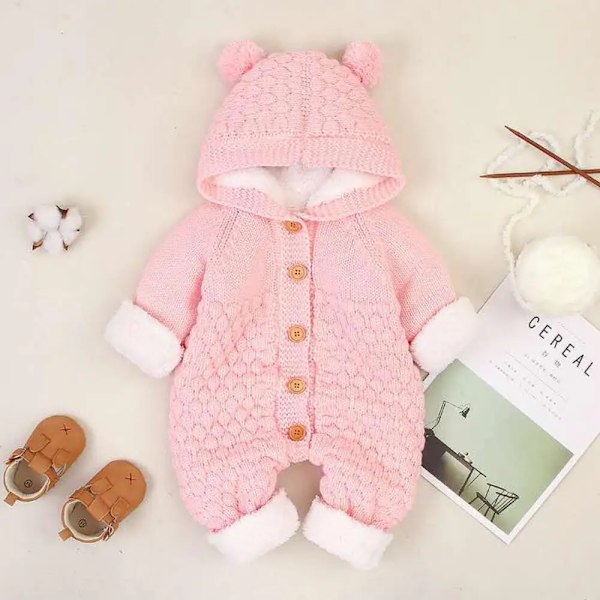 Nyfödd Babykläder Huvad Cardigan Mode Spädbarn Småbarn Kläder Höst Vinter pink 3M 59