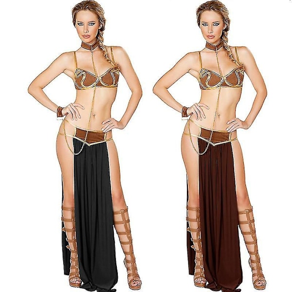 Seksikäs Prinsessa Leia Orja Miss Manners -asu Karnevaali Cosplay Prinsessa Leia Orja Asu Mekko Kulta Rintaliivi Ja Kaula - ya Brown M