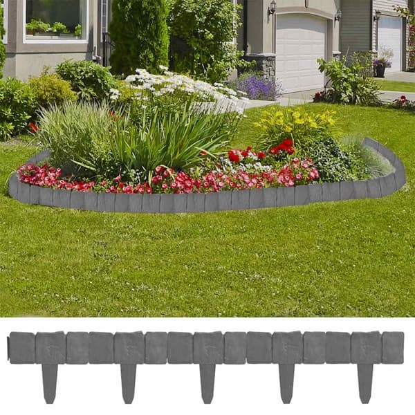 vidaXL Lawn Edging Plastic Stone Design 41-pack 10 meters grå gray