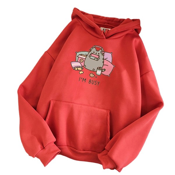 Kawaii Cat Hoodie - Moteklær, Casual Genser for Menn og Kvinner, Høst/Vintertrend red S