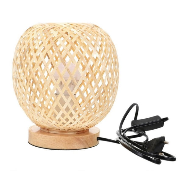 Bambus Rattan Bordlampe Japansk stil Nattbordslampe Skrivebordslampe Soverom Gjør-det-selv-dekorasjon EU-plugg