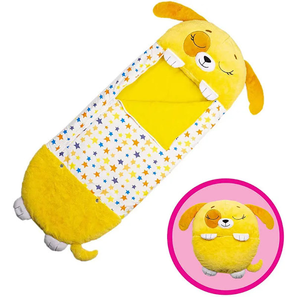 Tegneserie-sovepose for barn med bamse-pute, dyre-sovepose for gutter og jenter, julegave Yellow puppy 160x60cm