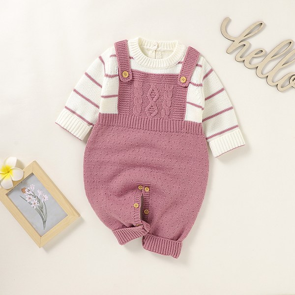 Nyfødt Baby Drenge Piger Langærmet Strikket Romper Én-delt Jumpsuits Spædbarn Tøj Efterår Vinter 82W1052-41 6M