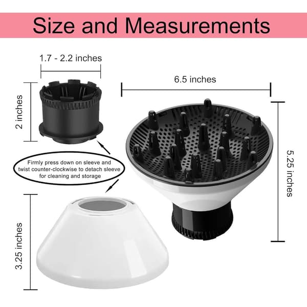 Universal Hår Diffuser med Justerbar Hårtørrerfastgørelse til Hårtørrerdyser 4,2 til 6 cm Diameter Hvid