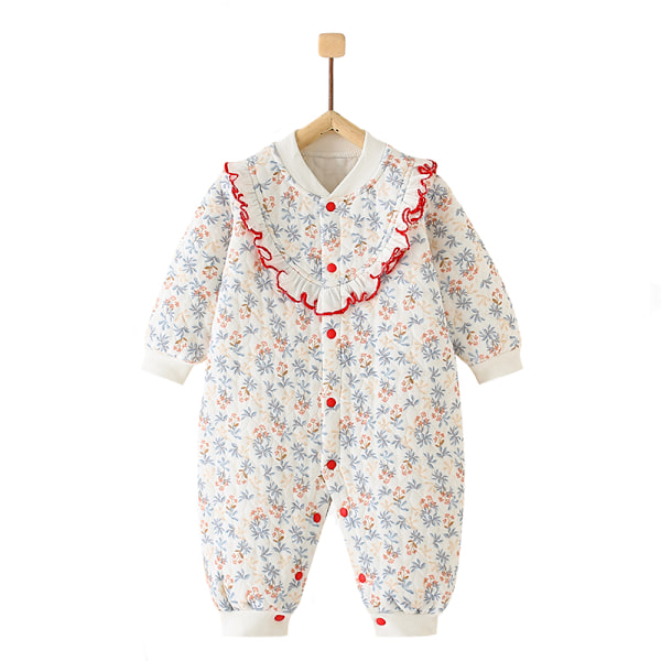 Blommig Newborn Romper Mjuk Bomulls Babyflicka Bodysuit Varma Bebiskläder Flickkläder Set 0-18M Höst Vinter Ny Yellow EU: 9-12m