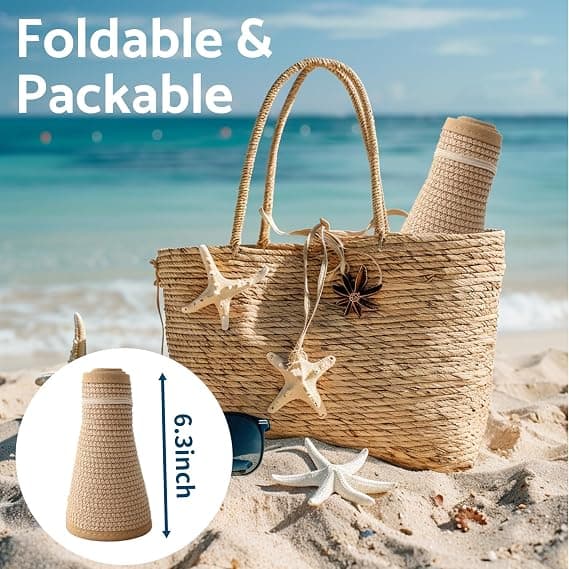 Solbeskyttelse til kvinder med bred skygge, foldbar, til hestehale, UV-beskyttelse, sommerhat til strand, udendørs og rejser Khaki