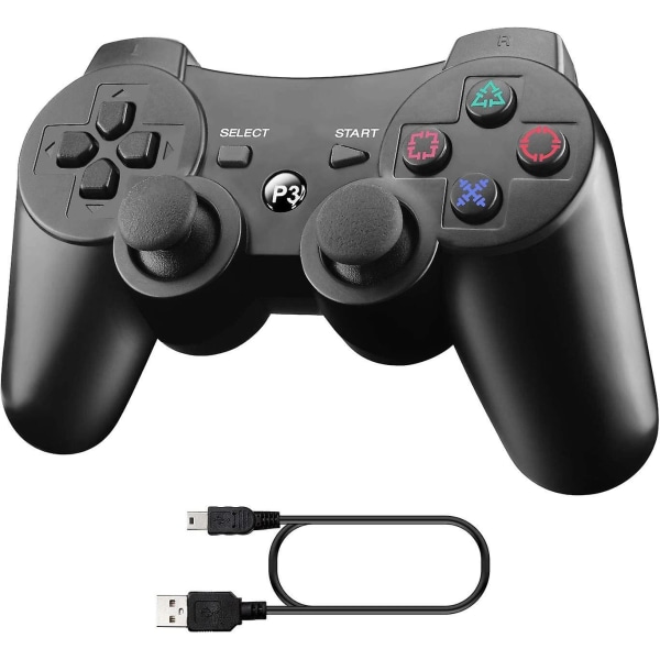 PS3-kontroller, trådløs kontroller for PS3 Bluetooth-joystick-kontroller for PS3 med dobbel vibrasjon seksakset fjernkontroll