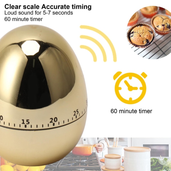 60 minuter Äggmodell Mekanisk timer Matlagning Väckarklocka Manuell timer för kök Gold