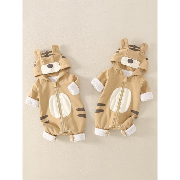 Efterårsbaby Jumpsuit til mænd og kvinder ren bomuld babyjakke sød dobbeltlags larve dragt tiger Marrón XL