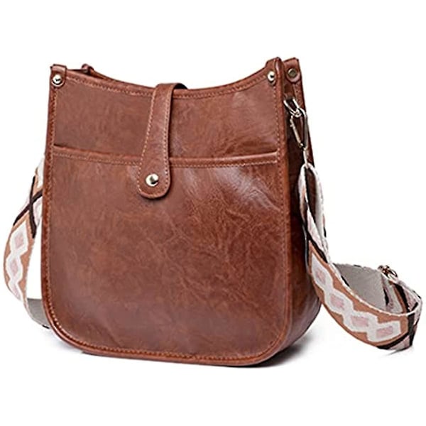 Damväska i läder, vintage, med bred gitarrrem (flera färger tillgängliga) Brown