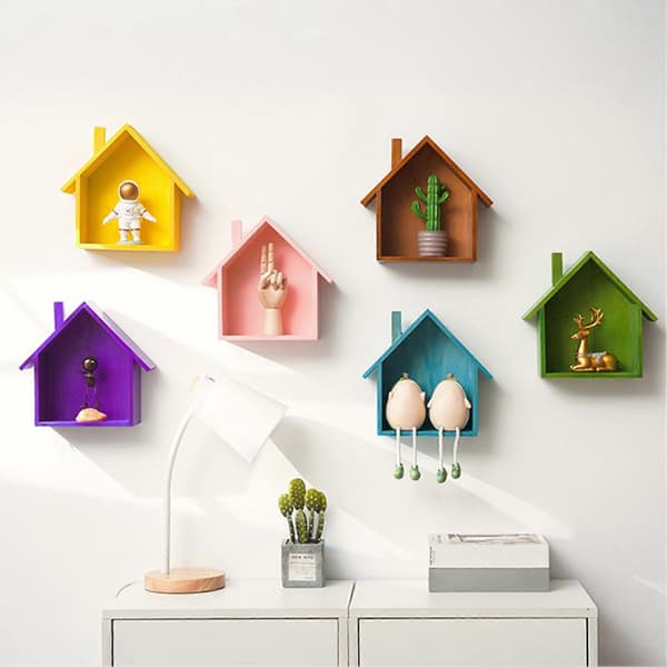 Trævæghylde til samleobjekter – Nem installation og holdbar – til soveværelse og kontor Pink