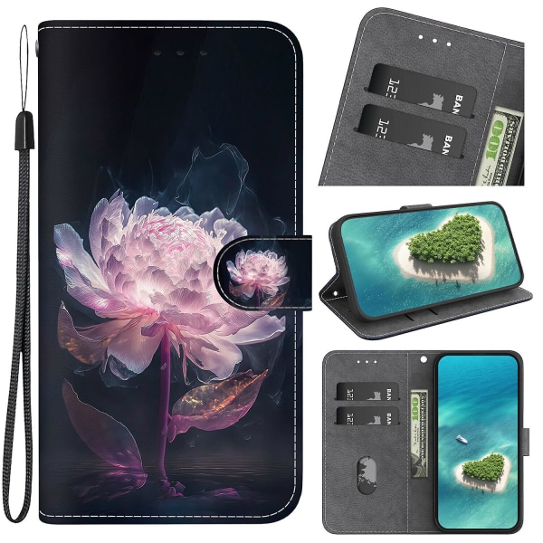 Samsung Galaxy A25 5g Case, mönster Läder Flip Plånbok Korthållare Kompatibel med Samsung Galaxy A25 5g Cover - Lila Blomma