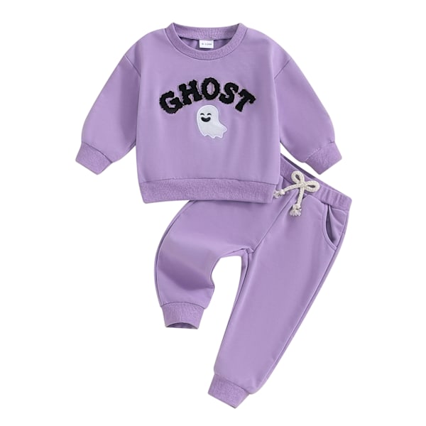 Ma & baby toddler baby drenge jule tøj sæt brev broderi langærmet toppe bukser halloween jule outfits 6 måneder til 4 år Beige 12-18Months