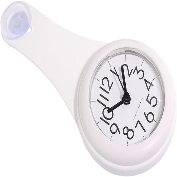 White Waterproof, Silent, Non-Ticking Wall Clock for Bathroom, Bathroom Clock, Clock with Suction Cup