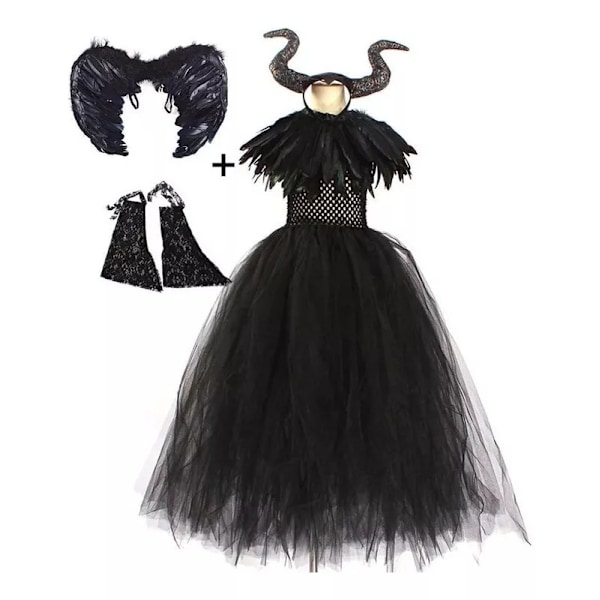 Maleficent-kostym för flickor, häxa och demon M