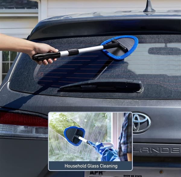 Car Windshield Wiper Cleaning Tool Kit (4 Pieces), Telescopic Handle with Replacement Pad, for Cleaning Car Windows and Windshields, Blue.