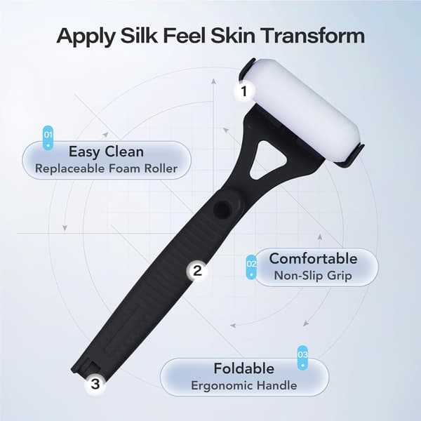 Back Lotion Applicator with Long Handle, 4 Reusable Foam Rollers & Foldable Design for Easy Self-Application, Black Black