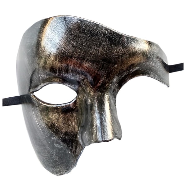 Wabjtam Masquerade Mask Retro Phantom Of The Opera One Eye Half Face Costume, Half Face Phantom Mask (1st-gammal Silver Black)