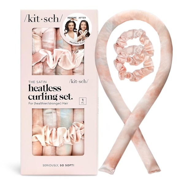 Kitsch Satin Heatless Curling Set - Hårruller til varmefrie krøller | Varmefrie hårkrøller & varmevalser | Hårruller til at sove i | Varmefrie krøller Sunset