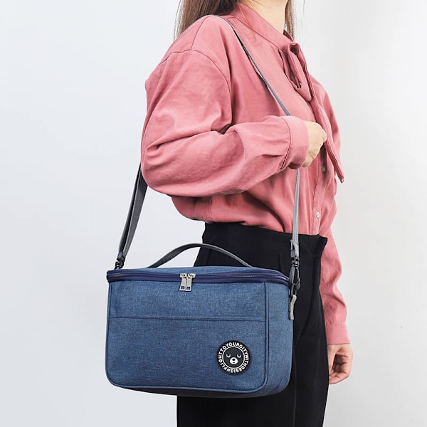 Termisk Madpakke Taske Mænd Kvinder Vandafvisende Bento Taske med Skulderrem Stor Kapacitet Picnic Kontor Tasker Unisex L-Blue