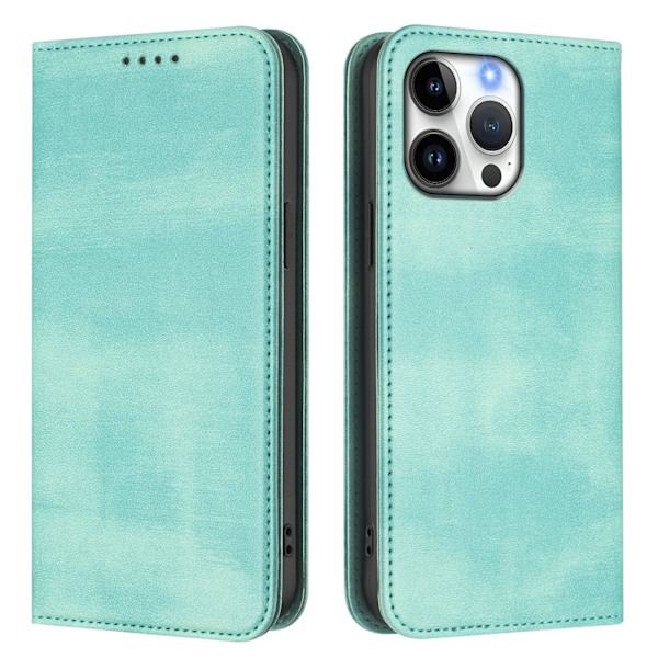 Lämplig för iPhone 15 Pro Max läderfodral retro läder kortplånbok magnetisk sug skyddande skal enfärgad blue