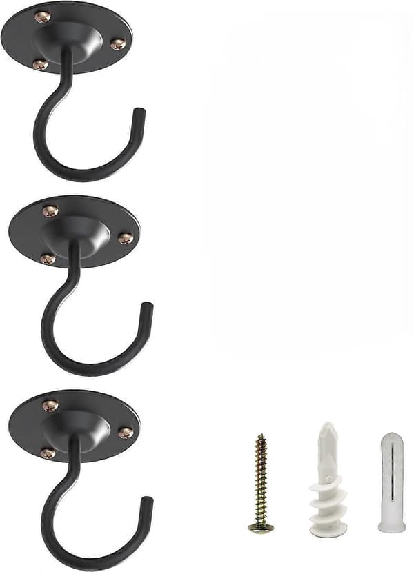 Et sæt med 3 loftkroge til ophængning af planter - indendørs metalkroge til planter, jernlanterner til fuglefoderhuse, vindklokker, urtepotter Black 3 Pack
