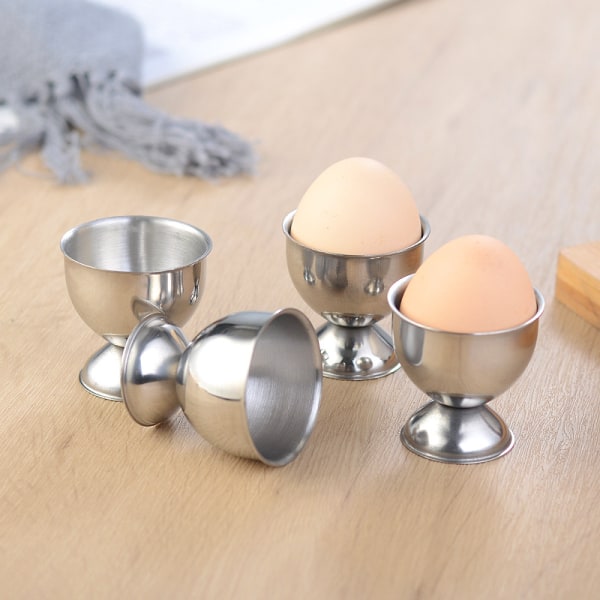 Sett med 6 eggekopper i rustfritt stål for kokte egg (gull)