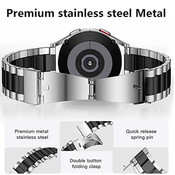 Band+ Armband för Samsung Galaxy Watch 6 5 4 44mm 40mm Classic 46mm 42mm Rostfritt Stål Galaxy Watch 3 5 Pro 41 45mm Rem sliver black