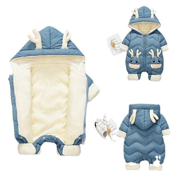 Vinterklær for nyfødte 0-3 år Fløyels Snowsuit Jumpsuit Tykk Babyjakke Azul 12 meses