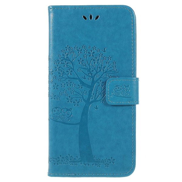 Samsung Galaxy A6 Imprint Tree Owl Lompakkoteline PU-nahkainen Mobile Shell-Blue Blue