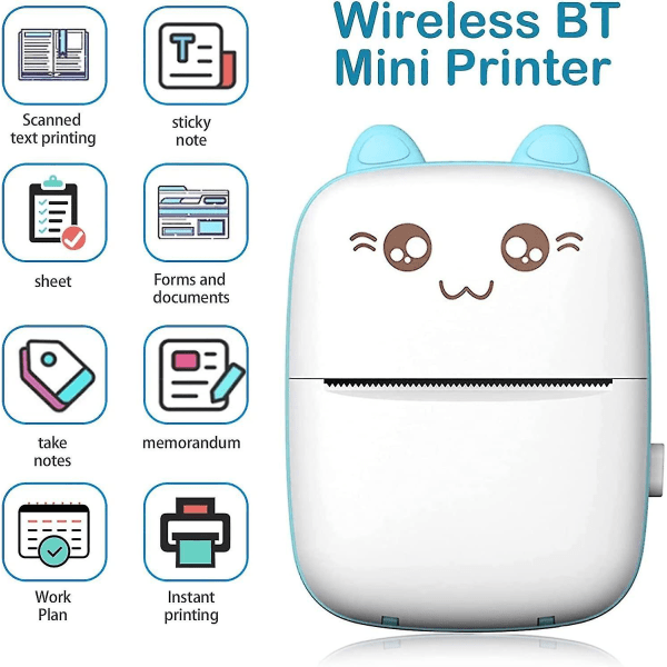 Mini-lämpötulostin, kannettava 200 dpi:n langaton Bluetooth-valokuvatulostin, jossa on 5 rullaa lämpöpaperia, iOS- ja Android-sovellukseen Blue Print paper