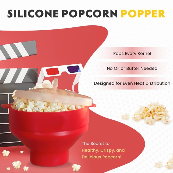 Popcorn kulho Silikoninen mikrokulho popcornille - Kokoontaitettava punainen-WELLNGS