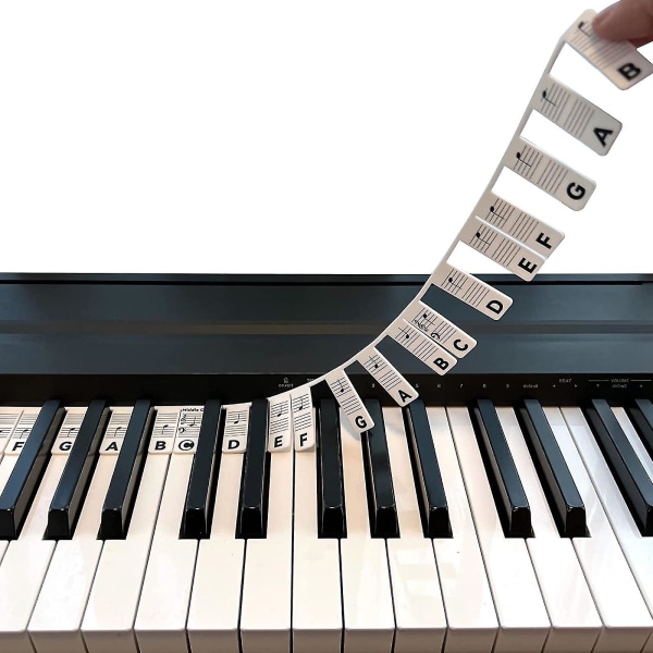 Pianonotguide för nybörjare, avtagbara pianoklaviaturnotetiketter för inlärning, 88-tangenter i full storlek, gjord av silikon, inga klistermärken Black