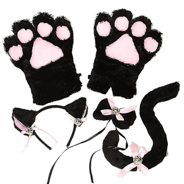 5 Pcs Creative Cat Cosplay Costume Kitten Tail Ears Collar Paws Gloves Anime Lolita Gothic Set For Party