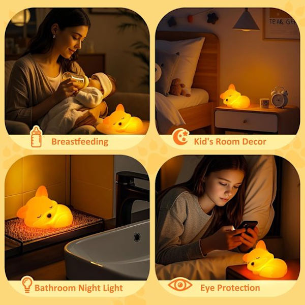 Fox Night Light - Cute Silicone Lamp - Rechargeable with Timer and Dimming Function -