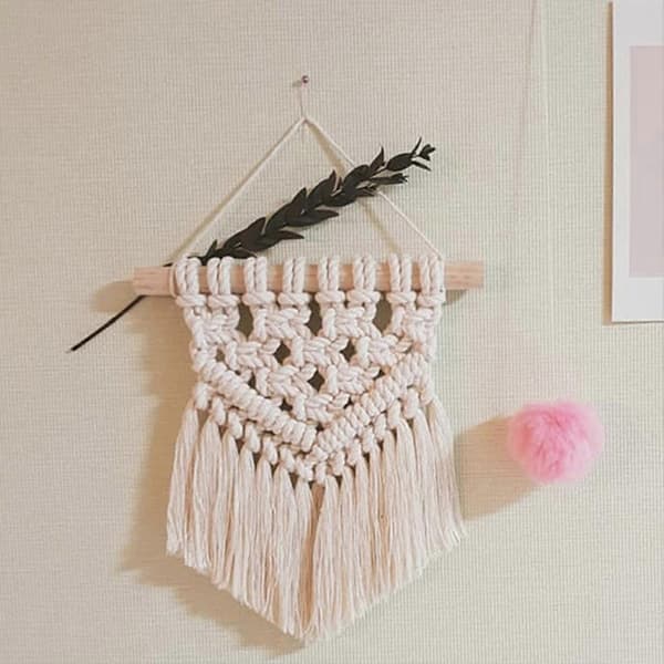 Geometrisk Boho-gobeläng – Naturfärgad bomull – för kaffebar och hall 20cm K