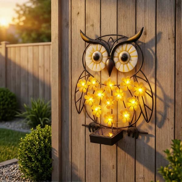 Udendørs metalsolcellelampe – Ugle & Sommerfugl – IP65 til havehegn og terrasse