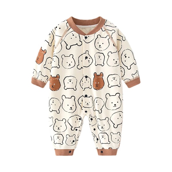 Nyfødt Baby Drenge Piger Langærmede Rompers Bomuld Print Babytøj Vintertøj 3-12 Måneder Azul 9-12M