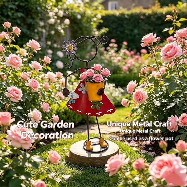 Metallparstatue Blomsterpotte – Rustikk Blomsterdekor – for Utendørs Hage