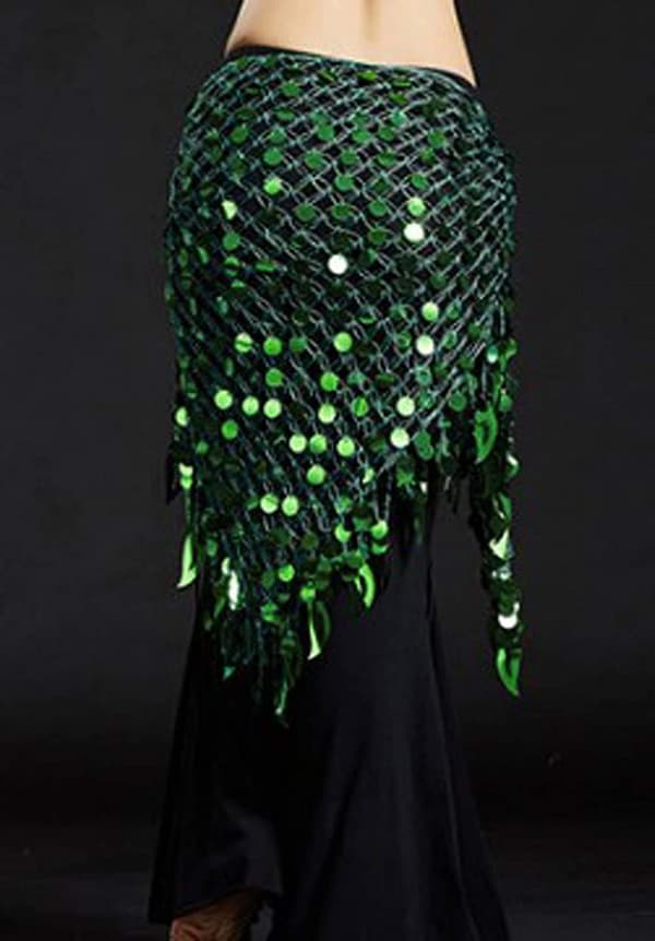 Heytea Women's Belly Dance Hip Scarf Sequins Mesh Triangle Wrap Skirts Dark Green -