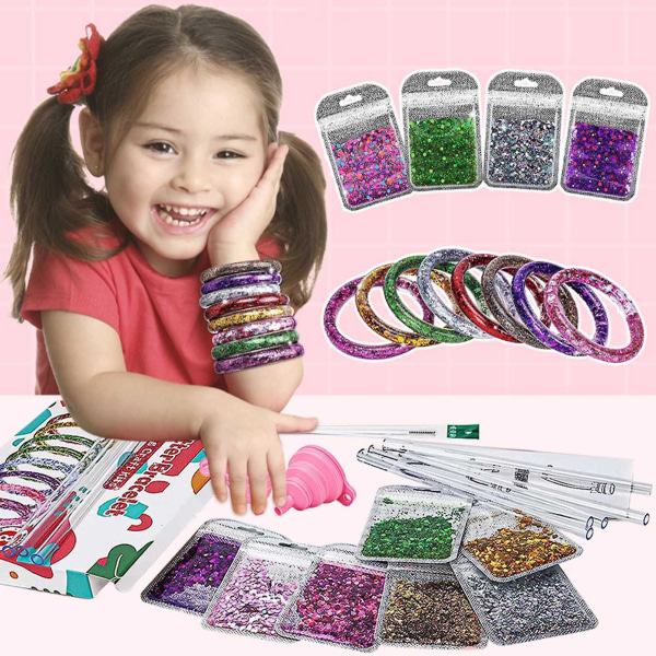 Børn gør-det-selv-glitterarmbåndssæt Legetøj Gennemsigtig slange Glitterarmbånd Smykkefremstillingssæt til børn, piger, festgaver