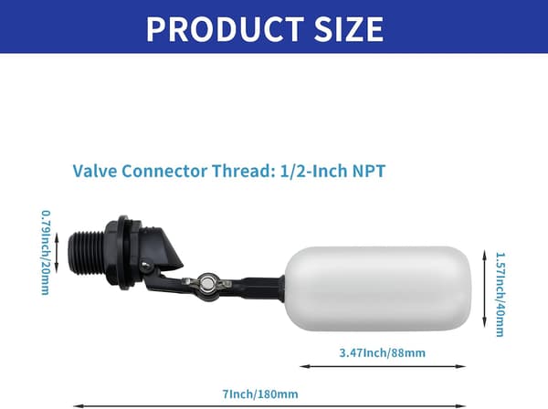 4-pack Adjustable Float Valve with Arm for Automatic Water Level Control in Livestock Water Troughs, Aquariums, Hydroponics, and Reservoirs 1/2