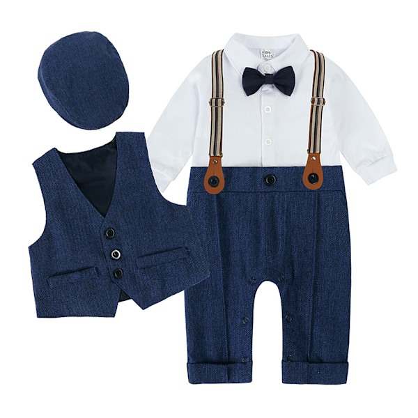 2023 Høst Baby Gutter Gentleman Dress 4-delt Formell Sett Baby Gutter Klær Hatt Vest Hvit Skjorte Seler 1 EU: 6-9m