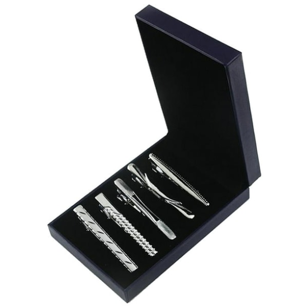 5 stykker slipsstang klips herre metal mode slips låse sæt med sort gaveæske