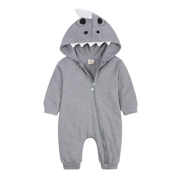 Baby Dinosaur Hettegenser i Bomullsstoff - Lang Ermet Jumpsuit Gris 90