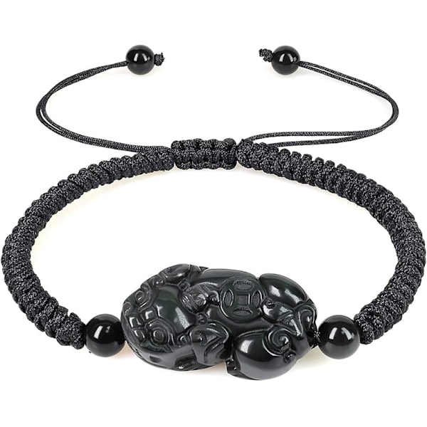 Pulsera Unisex de Cuerda Negra Trenzada con Adorno de Obsidiana