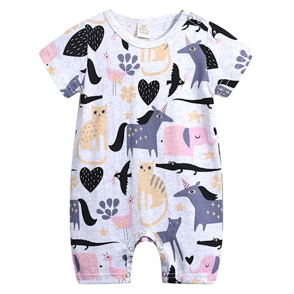 Nyfødt baby kortsermet romper i bambusbomull, pustende jumpsuit med tegneseriemotiv, babyklær 1 EU: 9-12m